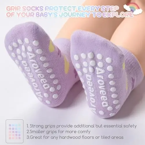 Baby Toddler Socks Grip Non Slip Boys Girls Kids Cotton 12 Pack Ankle Socks | Premium Cotton Soft Breathable,Anti-Slip Grips,6 Month-7T Grippy Toddler Socks,Elastic Cuffs,Unisex Daily All Season Wear - 4