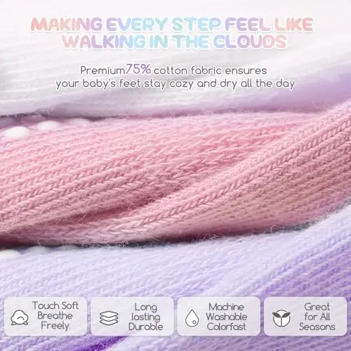 Baby Toddler Socks Grip Non Slip Boys Girls Kids Cotton 12 Pack Ankle Socks | Premium Cotton Soft Breathable,Anti-Slip Grips,6 Month-7T Grippy Toddler Socks,Elastic Cuffs,Unisex Daily All Season Wear - 5
