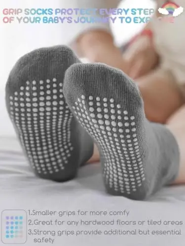 Baby Toddler Socks Grip Non Slip Boys Girls Kids Cotton 12 Pack Ankle Socks | Premium Cotton Soft Breathable,Anti-Slip Grips,6 Month-7T Grippy Toddler Socks,Elastic Cuffs,Unisex Daily All Season Wear - 4