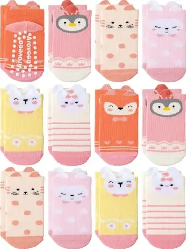 Baby Toddler Socks Grip Non Slip Boys Girls Kids Cotton 12 Pack Ankle Socks | Premium Cotton Soft Breathable,Anti-Slip Grips,6 Month-7T Grippy Toddler Socks,Elastic Cuffs,Unisex Daily All Season Wear - 1