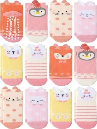 Baby Toddler Socks Grip Non Slip Boys Girls Kids Cotton 12 Pack Ankle Socks | Premium Cotton Soft Breathable,Anti-Slip Grips,6 Month-7T Grippy Toddler Socks,Elastic Cuffs,Unisex Daily All Season Wear - Baby