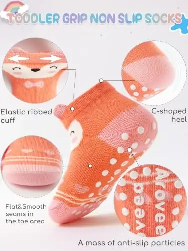 Baby Toddler Socks Grip Non Slip Boys Girls Kids Cotton 12 Pack Ankle Socks | Premium Cotton Soft Breathable,Anti-Slip Grips,6 Month-7T Grippy Toddler Socks,Elastic Cuffs,Unisex Daily All Season Wear - 3