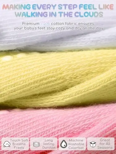Baby Toddler Socks Grip Non Slip Boys Girls Kids Cotton 12 Pack Ankle Socks | Premium Cotton Soft Breathable,Anti-Slip Grips,6 Month-7T Grippy Toddler Socks,Elastic Cuffs,Unisex Daily All Season Wear - 5