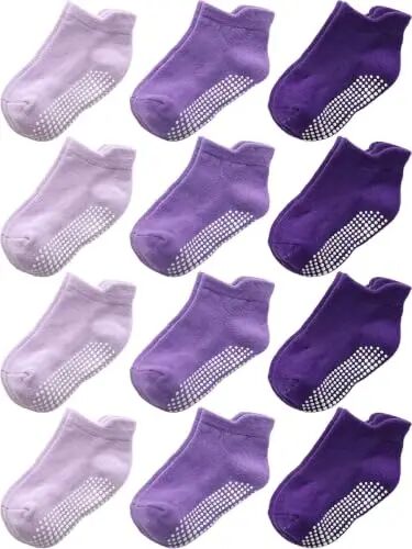 Baby Toddler Socks Grip Non Slip Boys Girls Kids Cotton 12 Pack Ankle Socks | Premium Cotton Soft Breathable,Anti-Slip Grips,6 Month-7T Grippy Toddler Socks,Elastic Cuffs,Unisex Daily All Season Wear - Baby