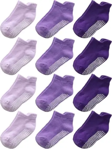 Baby Toddler Socks Grip Non Slip Boys Girls Kids Cotton 12 Pack Ankle Socks | Premium Cotton Soft Breathable,Anti-Slip Grips,6 Month-7T Grippy Toddler Socks,Elastic Cuffs,Unisex Daily All Season Wear - 1