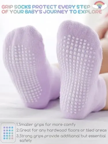 Baby Toddler Socks Grip Non Slip Boys Girls Kids Cotton 12 Pack Ankle Socks | Premium Cotton Soft Breathable,Anti-Slip Grips,6 Month-7T Grippy Toddler Socks,Elastic Cuffs,Unisex Daily All Season Wear - 4