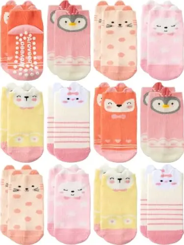 Baby Toddler Socks Grip Non Slip Boys Girls Kids Cotton 12 Pack Ankle Socks | Premium Cotton Soft Breathable,Anti-Slip Grips,6 Month-7T Grippy Toddler Socks,Elastic Cuffs,Unisex Daily All Season Wear - 1