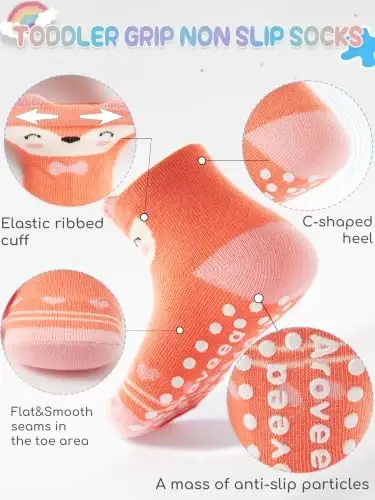 Baby Toddler Socks Grip Non Slip Boys Girls Kids Cotton 12 Pack Ankle Socks | Premium Cotton Soft Breathable,Anti-Slip Grips,6 Month-7T Grippy Toddler Socks,Elastic Cuffs,Unisex Daily All Season Wear - Baby (1)