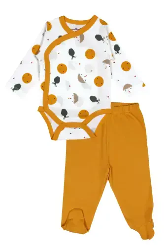 Baby Top and Bottom Set Long Sleeve Snap Bodysuit Footed Bottom 2-Piece 100% Organic Cotton Baby Gift-WhiteNavyYellow - 1