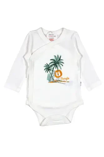 Baby Top and Bottom Set Long Sleeve Snap Bodysuit Footed Pants 2 Pcs 50% Bamboo 50% Cotton Oexo Text-WhiteGreenOrange - 2