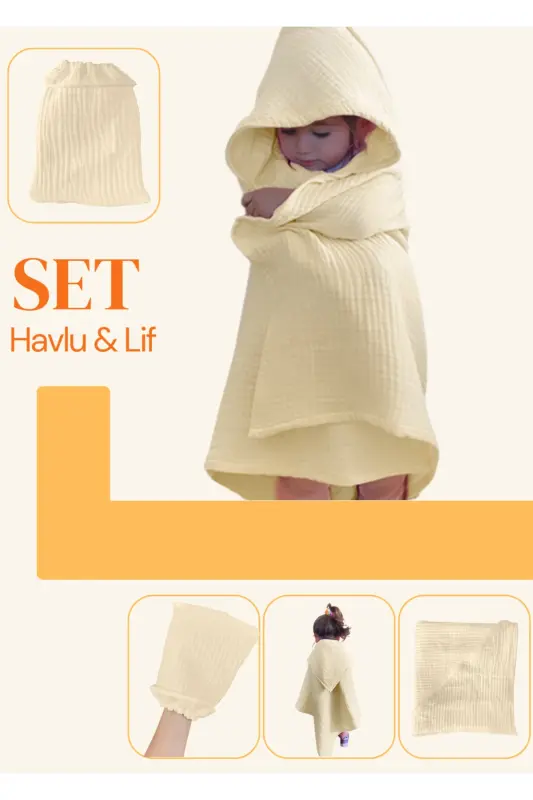 Baby Towel and Washcloth Set - 100% Organic Muslin Bath Washcloth and Towel Set - beige - JOYOUS MOM KIDS
