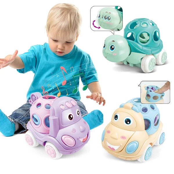 Baby Toy Cars for 1 Year Old, Toddler Soft Trucks Rattle Infant Toy 6-12 Months Boy Girl, 3 Pack Friction Powered Vehicle First Birthday for Kids - 1