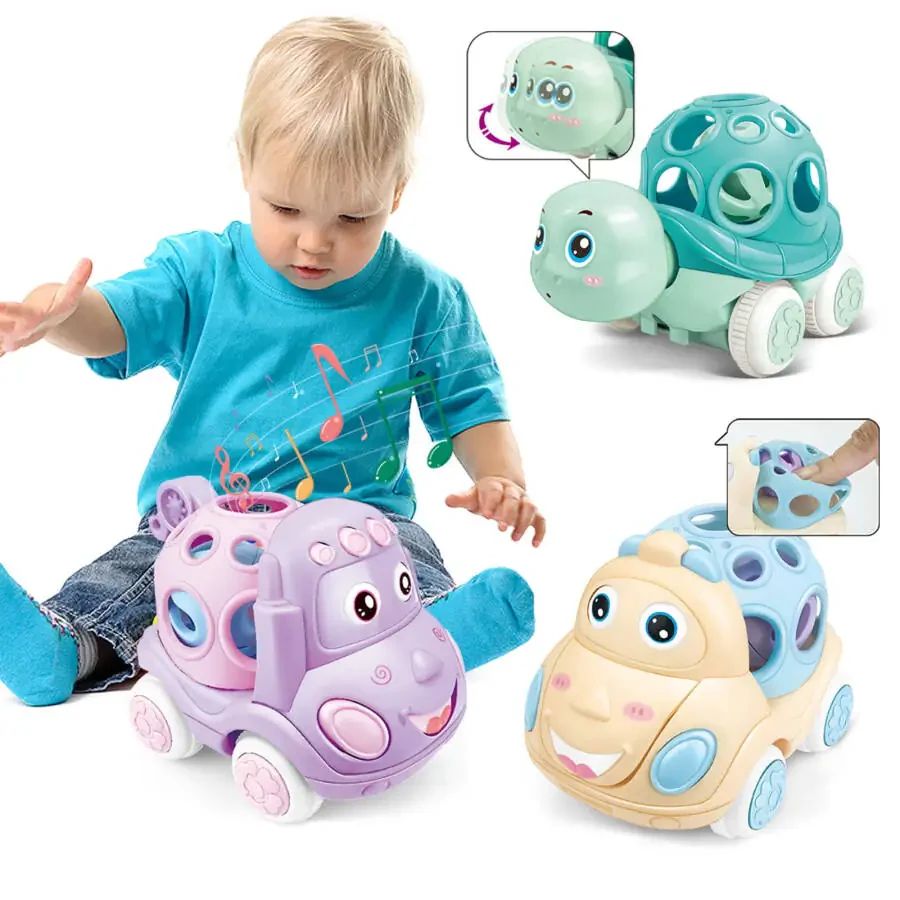 Baby Toy Cars for 1 Year Old, Toddler Soft Trucks Rattle Infant Toy 6-12 Months Boy Girl, 3 Pack Friction Powered Vehicle First Birthday for Kids - 1