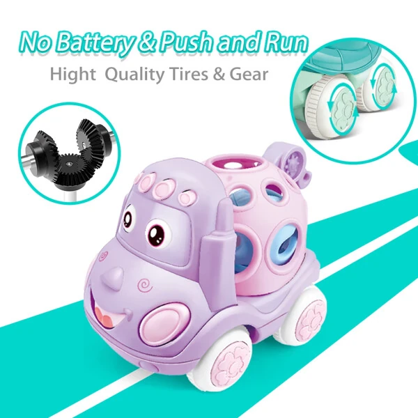 Baby Toy Cars for 1 Year Old, Toddler Soft Trucks Rattle Infant Toy 6-12 Months Boy Girl, 3 Pack Friction Powered Vehicle First Birthday for Kids - 4
