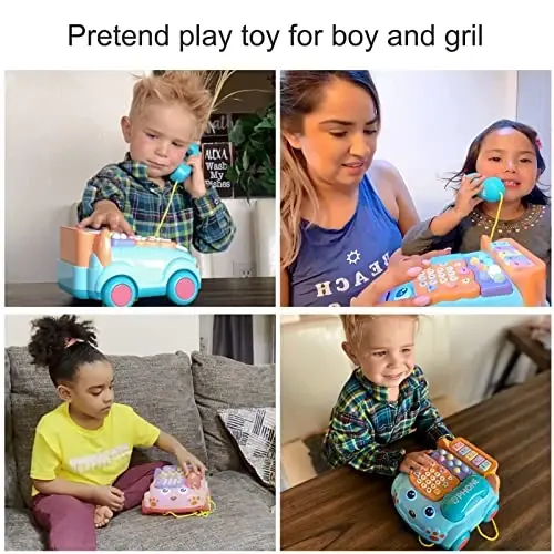 Baby Toy Phone Cartoon Baby Piano Music Light Toy Children Pretend PhoneToy Gift Game Boy Girl Early Education Gift Blue (18 M+) - 4