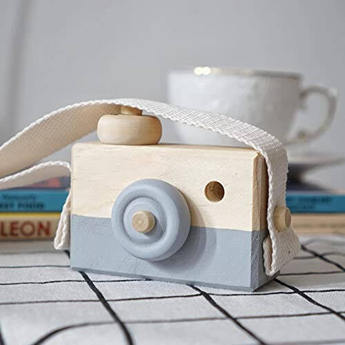 Baby Toy Wooden Mini Camera Toy, Baby Kids Cute Mini Sharpe Toy, Neck Hanging Photographed Props for Baby Toddlers Children Kids' Room Hanging Decor Gift (Gray) - 32