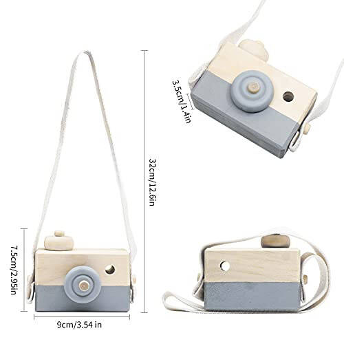 Baby Toy Wooden Mini Camera Toy, Baby Kids Cute Mini Sharpe Toy, Neck Hanging Photographed Props for Baby Toddlers Children Kids' Room Hanging Decor Gift (Gray) - 35