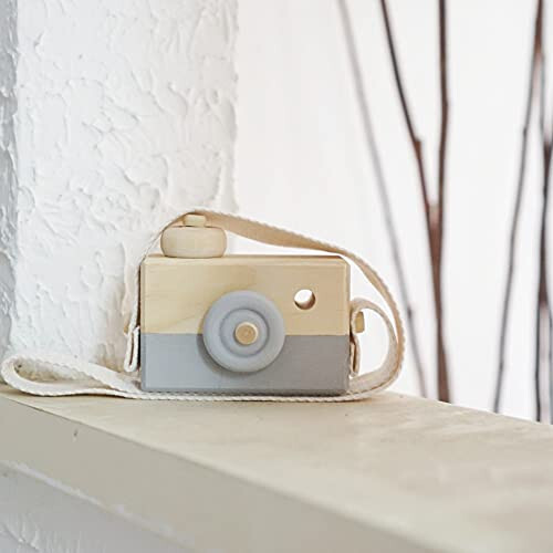 Baby Toy Wooden Mini Camera Toy, Baby Kids Cute Mini Sharpe Toy, Neck Hanging Photographed Props for Baby Toddlers Children Kids' Room Hanging Decor Gift (Gray) - 30