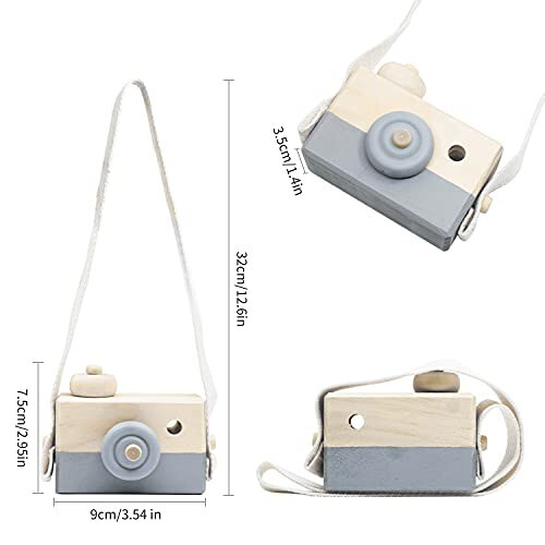 Baby Toy Wooden Mini Camera Toy, Baby Kids Cute Mini Sharpe Toy, Neck Hanging Photographed Props for Baby Toddlers Children Kids' Room Hanging Decor Gift (Gray) - 17