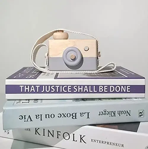 Baby Toy Wooden Mini Camera Toy, Baby Kids Cute Mini Sharpe Toy, Neck Hanging Photographed Props for Baby Toddlers Children Kids' Room Hanging Decor Gift (Gray) - 3