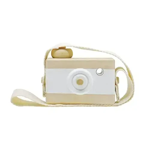 Baby Toy Wooden Mini Camera Toy, Baby Kids Cute Mini Sharpe Toy, Neck Hanging Photographed Props for Baby Toddlers Children Kids' Room Hanging Decor Gift (White-2) - MODAZONE