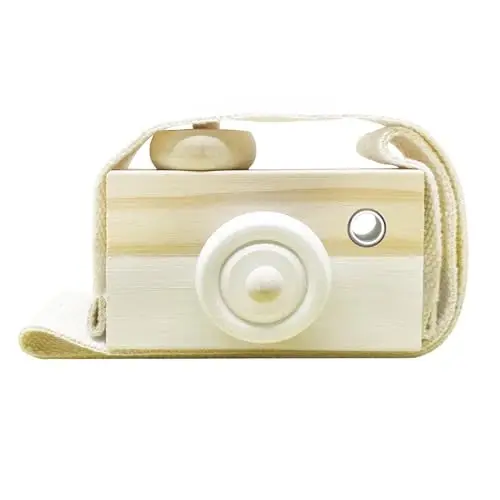 Baby Toy Wooden Mini Camera Toy, Baby Kids Cute Mini Sharpe Toy, Neck Hanging Photographed Props for Baby Toddlers Children Kids' Room Hanging Decor Gift (White) - 1