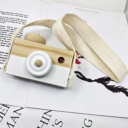 Baby Toy Wooden Mini Camera Toy, Baby Kids Cute Mini Sharpe Toy, Neck Hanging Photographed Props for Baby Toddlers Children Kids' Room Hanging Decor Gift (White) - 2
