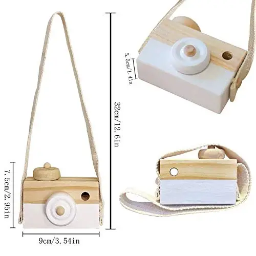 Baby Toy Wooden Mini Camera Toy, Baby Kids Cute Mini Sharpe Toy, Neck Hanging Photographed Props for Baby Toddlers Children Kids' Room Hanging Decor Gift (White) - 3