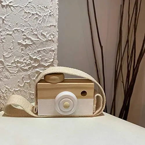 Baby Toy Wooden Mini Camera Toy, Baby Kids Cute Mini Sharpe Toy, Neck Hanging Photographed Props for Baby Toddlers Children Kids' Room Hanging Decor Gift (White) - 6