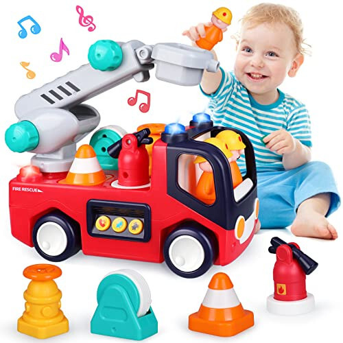 Baby Toys 12-18 Months Musical Fire Truck Toys for 1 Year Old Boys Girls Early Educational Learning Toy with Firefighting Tools/Music/Light Baby Toy Cars for 1 2 3 Year Old Boy Birthday Gifts - 1