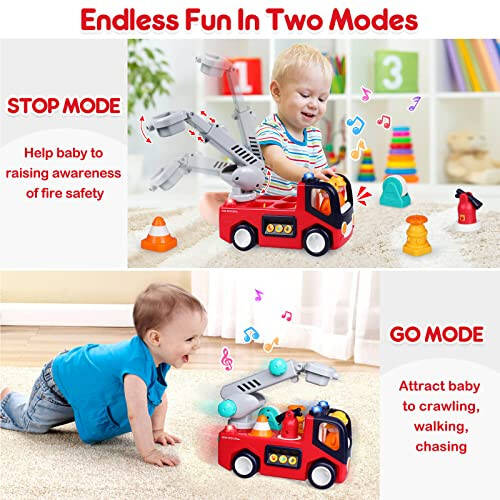 Baby Toys 12-18 Months Musical Fire Truck Toys for 1 Year Old Boys Girls Early Educational Learning Toy with Firefighting Tools/Music/Light Baby Toy Cars for 1 2 3 Year Old Boy Birthday Gifts - 3