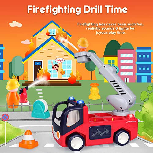 Baby Toys 12-18 Months Musical Fire Truck Toys for 1 Year Old Boys Girls Early Educational Learning Toy with Firefighting Tools/Music/Light Baby Toy Cars for 1 2 3 Year Old Boy Birthday Gifts - 4