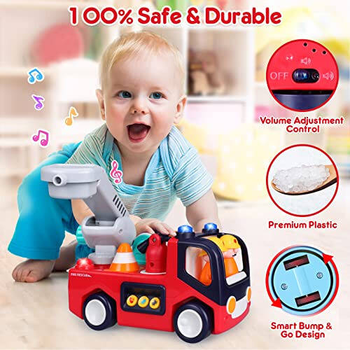 Baby Toys 12-18 Months Musical Fire Truck Toys for 1 Year Old Boys Girls Early Educational Learning Toy with Firefighting Tools/Music/Light Baby Toy Cars for 1 2 3 Year Old Boy Birthday Gifts - 6