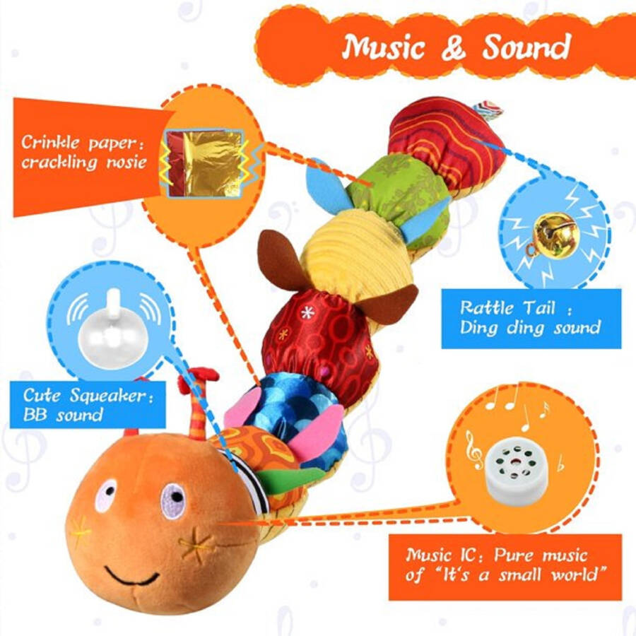 Baby Toys 6-12 Months, Musical Caterpillar Infant Toy with Multi-Sensory Crinkle, Rattle and Textures, Learning Activity Toys Gifts for Newborn 1 2 Year Old Boys Girls - 4