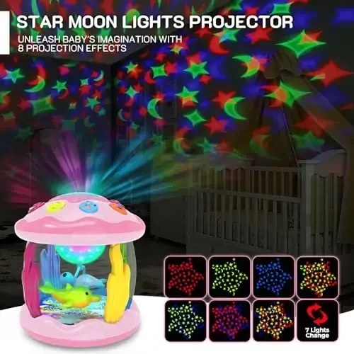 Baby Toys 6-12 Months - Musical Light Up Rotating Toys, Pink Ocean Projector for Infant 9-12-18 Month, Learning Visual & Hearing & Crawling Skill, Birthday Gifts for Toddler Boys Girls 1 2 3 Years Old - 3