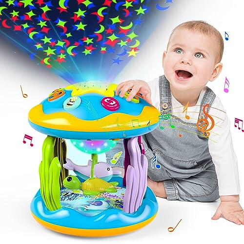 Baby Toys 6 to 12 Months, 4 in 1 Musical Rotating Projector, Tummy Time Light Up Infant Toys for 6-9 12-18 Months, Learning Toy Birthday Gifts for Baby Toddlers 1 2 3 Years Old Boys & Girls - 1