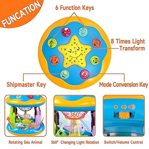 Baby Toys 6 to 12 Months, 4 in 1 Musical Rotating Projector, Tummy Time Light Up Infant Toys for 6-9 12-18 Months, Learning Toy Birthday Gifts for Baby Toddlers 1 2 3 Years Old Boys & Girls - 2