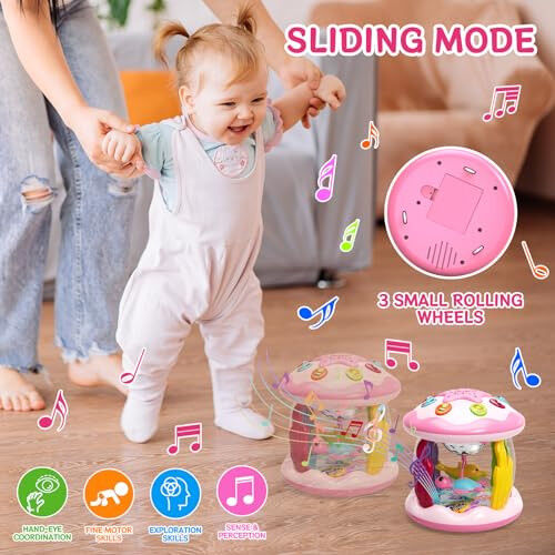 Baby Toys 6 to 12 Months, 4 in 1 Ocaen Rotating Projector, Tummy Time Light Up Musical Toys for 6 7 8 9 12-18 Months, Educational Toys Birthday Gifts for Baby Infants 1 2 Year old Girls(Pink) - 3