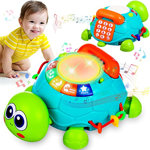 Baby Toys 6 to 12 Months Crawling Turtle Musical Infant Toys for 12 Months Old Light Up Tummy Time Toys Early Educational Learning Montessori Toys for 8 9 10 Month Baby Boy Girl Toddler - 1