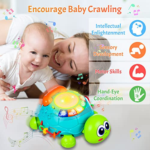 Baby Toys 6 to 12 Months Crawling Turtle Musical Infant Toys for 12 Months Old Light Up Tummy Time Toys Early Educational Learning Montessori Toys for 8 9 10 Month Baby Boy Girl Toddler - 6