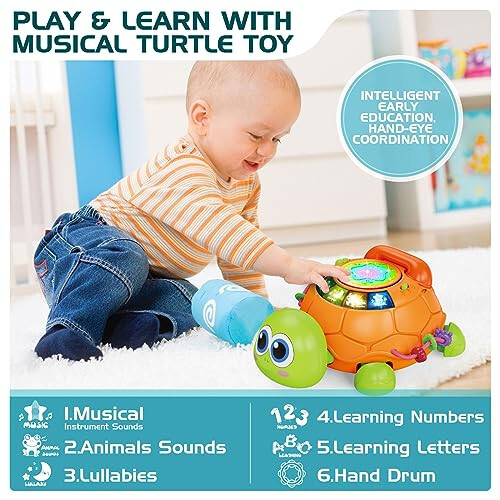 Baby Toys 6 to 12 Months, Musical Turtle Crawling Baby Toys for 12-18 Month, Early Learning Educational Toy with Light & Sound, Birthday Toy for Infant Toddler Boy Girl 7 8 9 10 11 month 1-2 Year Old - 4