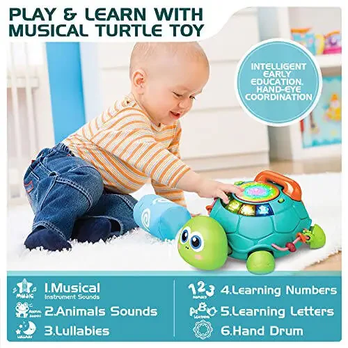 Baby Toys 6 to 12 Months, Musical Turtle Crawling Baby Toys for 12-18 Months, Early Learning Educational Toy with Light & Sound, Birthday Toy for Infant Toddler Boy Girl 7 8 9 10 11 month 1-2 Year Old - 4