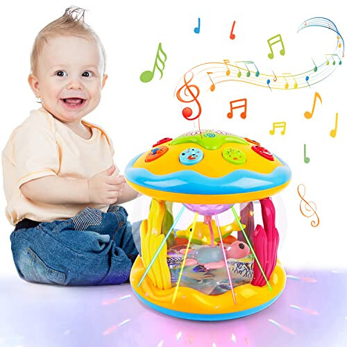 Baby Toys 6 to 12 Months Ocean Projector Baby Light Up Toys Musical Tummy Time Infant Toys 3-6 6-12 12-18 Months 6 7 8 9 Month Old Baby Crawling Toys One Year Old Birthday Gifts Boys Girls - 1