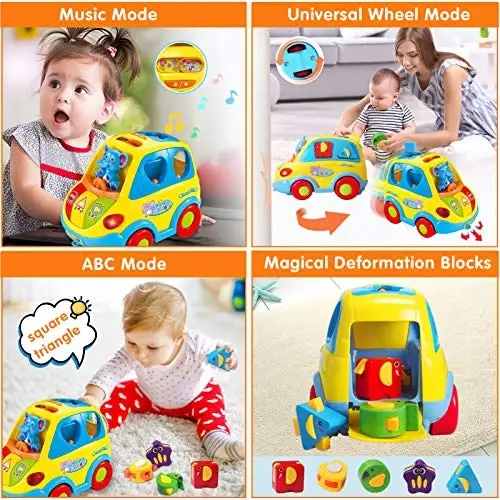 Baby Toys for 1 Year Old Boy Girl Gift Musical Bus Baby Toys 6-12 12-18 Months Toddler Toys Early Learning Montessori Toys for 1 2 3 Year Old Boy with Music/Light/Smart Shapes Christmas Birthday Gifts - 3