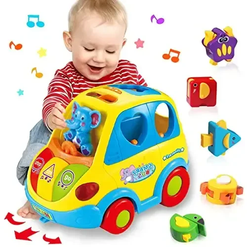 Baby Toys for 1 Year Old Boy Girl Gift Musical Bus Baby Toys 6-12 12-18 Months Toddler Toys Early Learning Montessori Toys for 1 2 3 Year Old Boy with Music/Light/Smart Shapes Christmas Birthday Gifts - 1