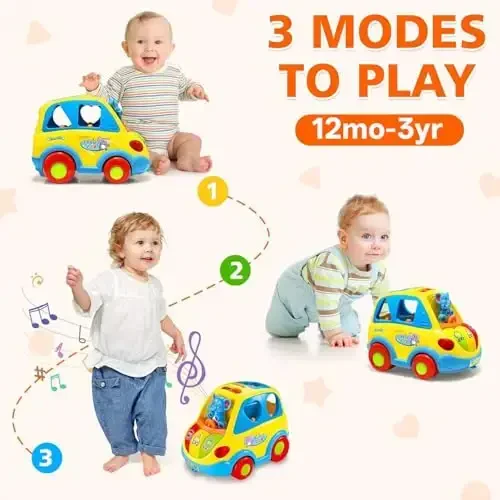 Baby Toys for 1 Year Old Boy Girl Gift Musical Bus Baby Toys 6-12 12-18 Months Toddler Toys Early Learning Montessori Toys for 1 2 3 Year Old Boy with Music/Light/Smart Shapes Christmas Birthday Gifts - 6