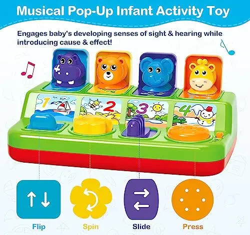 Baby Toys for 6 7 8 9-12 Months, Musical Pop-Up Cause and Effect Toys with Light & Music for 12-18 Months, Early Learning Educational Toys for Toddlers 1-3 Year Old, Ideal Gifts for Babies Boys Girls - 2