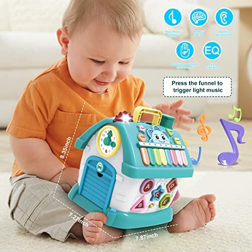 Baby Toys,Functional House for Baby 6 to 12-18 Months - Montessori Toys for 1 2 3 Year Old,Toys with Sound/Lights/Music/Clock/Telephone/Car,Smart Learning Home (Blue) - 2