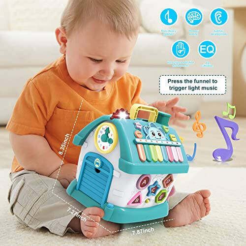 Baby Toys,Functional House for Baby 6 to 12-18 Months - Montessori Toys for 1 2 3 Year Old,Toys with Sound/Lights/Music/Clock/Telephone/Car,Smart Learning Home (Blue) - 2