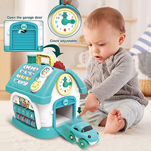 Baby Toys,Functional House for Baby 6 to 12-18 Months - Montessori Toys for 1 2 3 Year Old,Toys with Sound/Lights/Music/Clock/Telephone/Car,Smart Learning Home (Blue) - 3